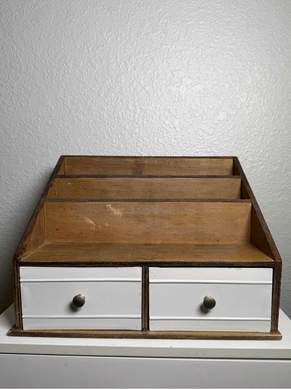Solid Wood Desktop Mail & Supply Desk Office Organizer with White Drawer Fronts